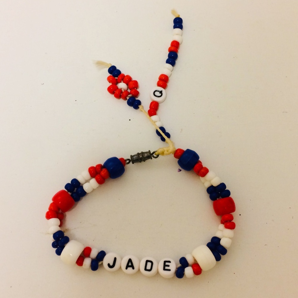 Black White and Blue Beads Bracelet Jade Name